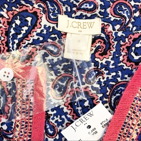 J. CREW Factory NWT Paisley Lace Trimmed Tunic Top Size Small in Coral and Blue - Picture 11 of 13